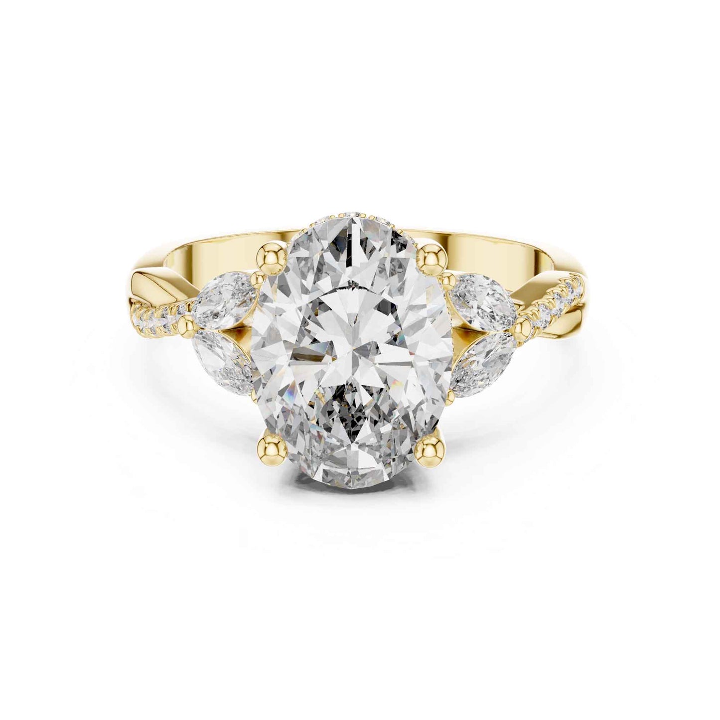 3 Carat Oval Shape Center Diamond with Tapered Side Stones
