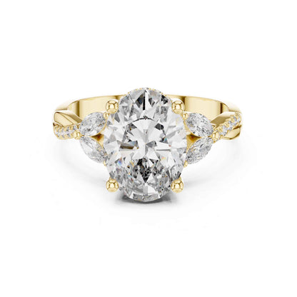 3 Carat Oval Shape Center Diamond with Tapered Side Stones