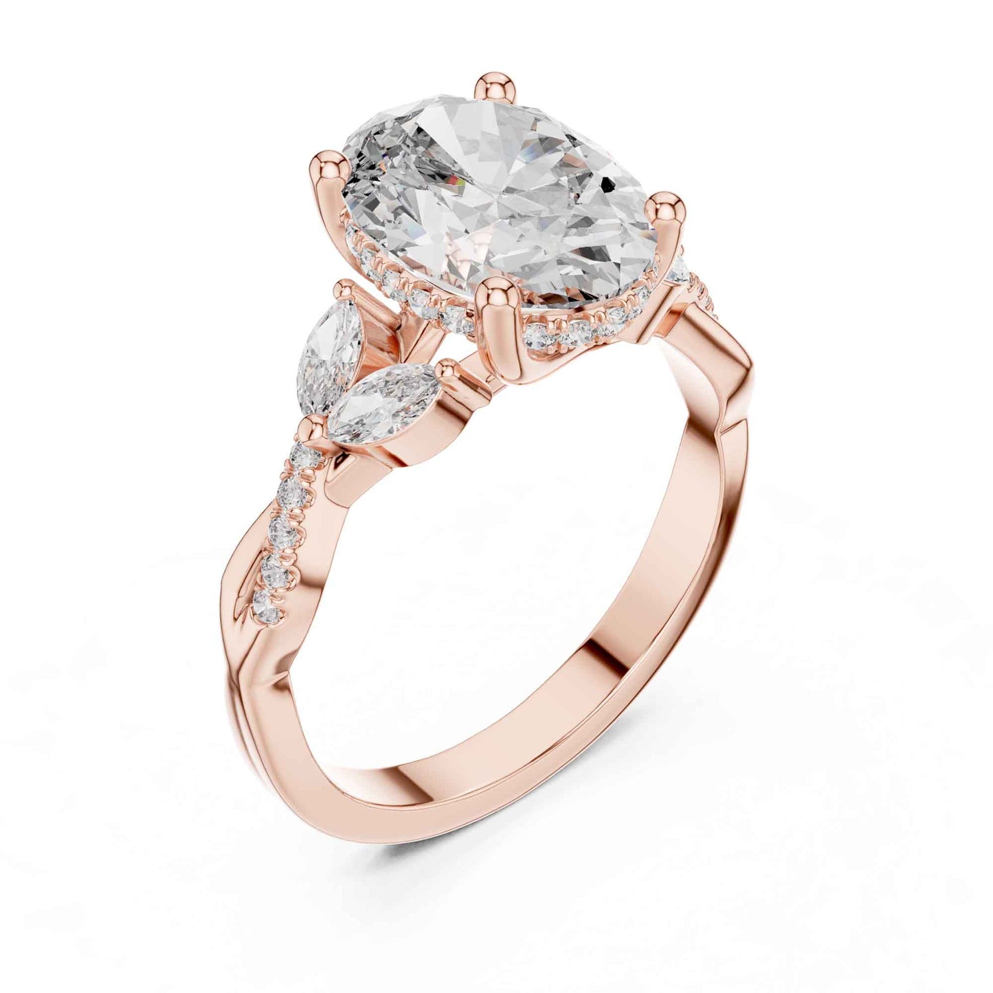 3 Carat Oval Shape Center Diamond with Tapered Side Stones