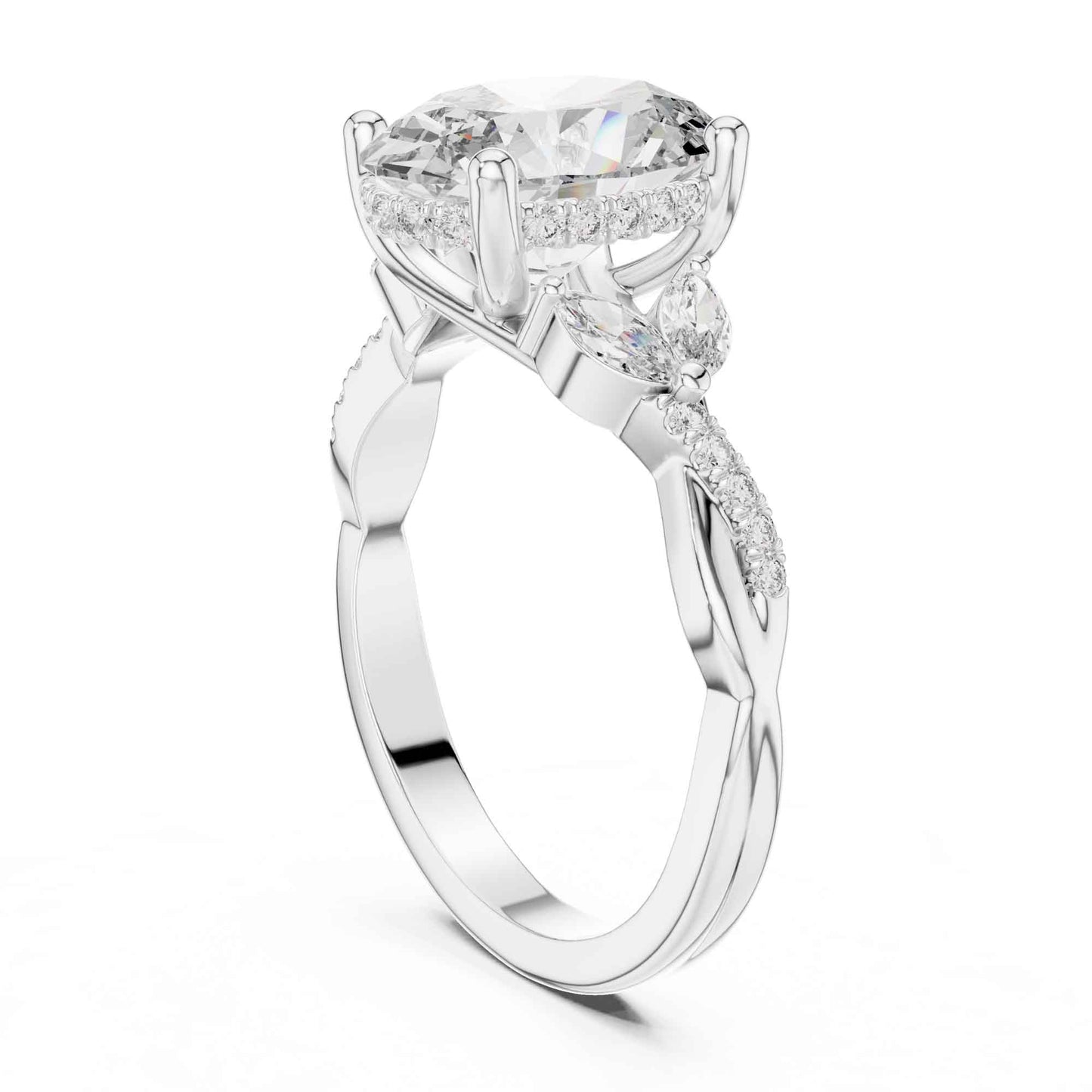 3 Carat Oval Shape Center Diamond with Tapered Side Stones