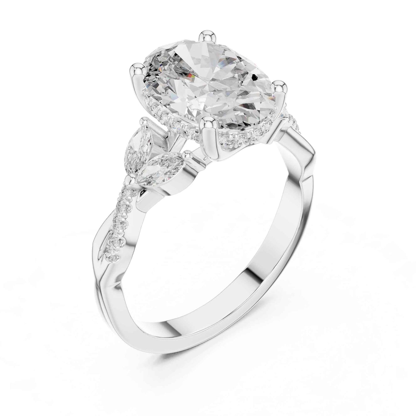 3 Carat Oval Shape Center Diamond with Tapered Side Stones