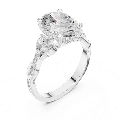3 Carat Oval Shape Center Diamond with Tapered Side Stones