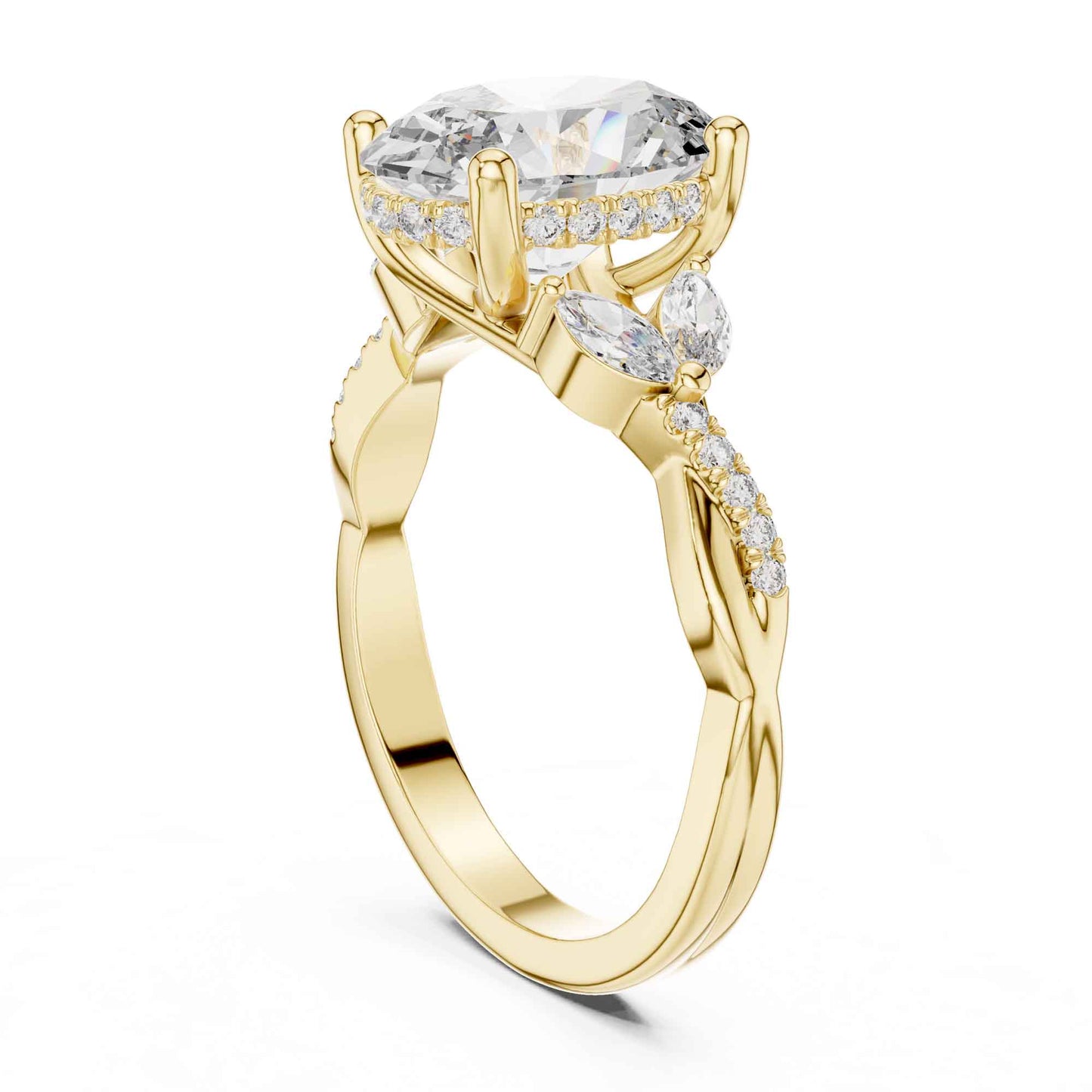 3 Carat Oval Shape Center Diamond with Tapered Side Stones