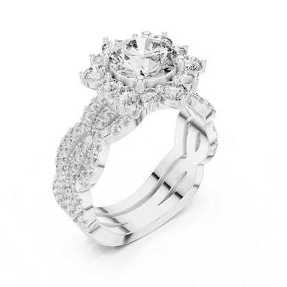 1.5 Carat Round center halo diamond ring with split pavé band