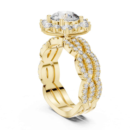 1.5 Carat Round center halo diamond ring with split pavé band