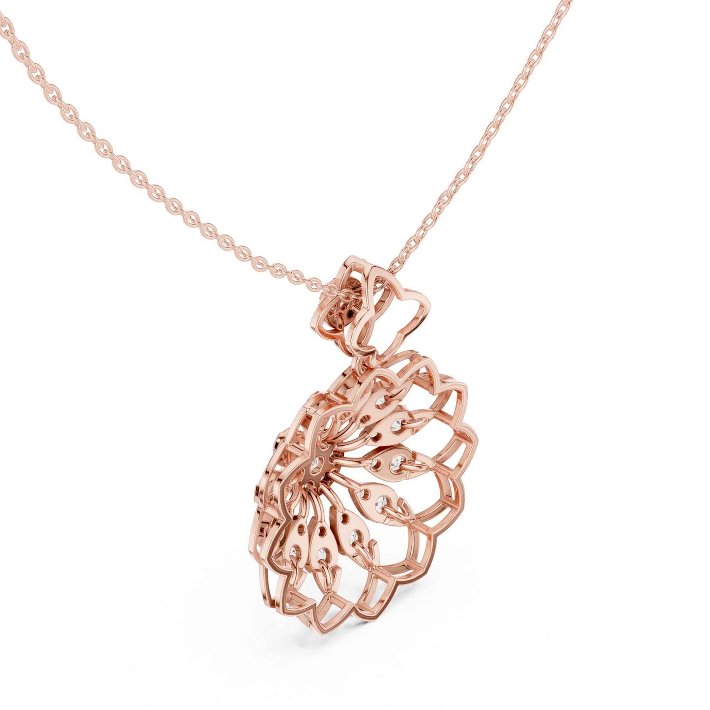 Round Cut Lab Grown Diamond Floral Halo Chain & Pendant