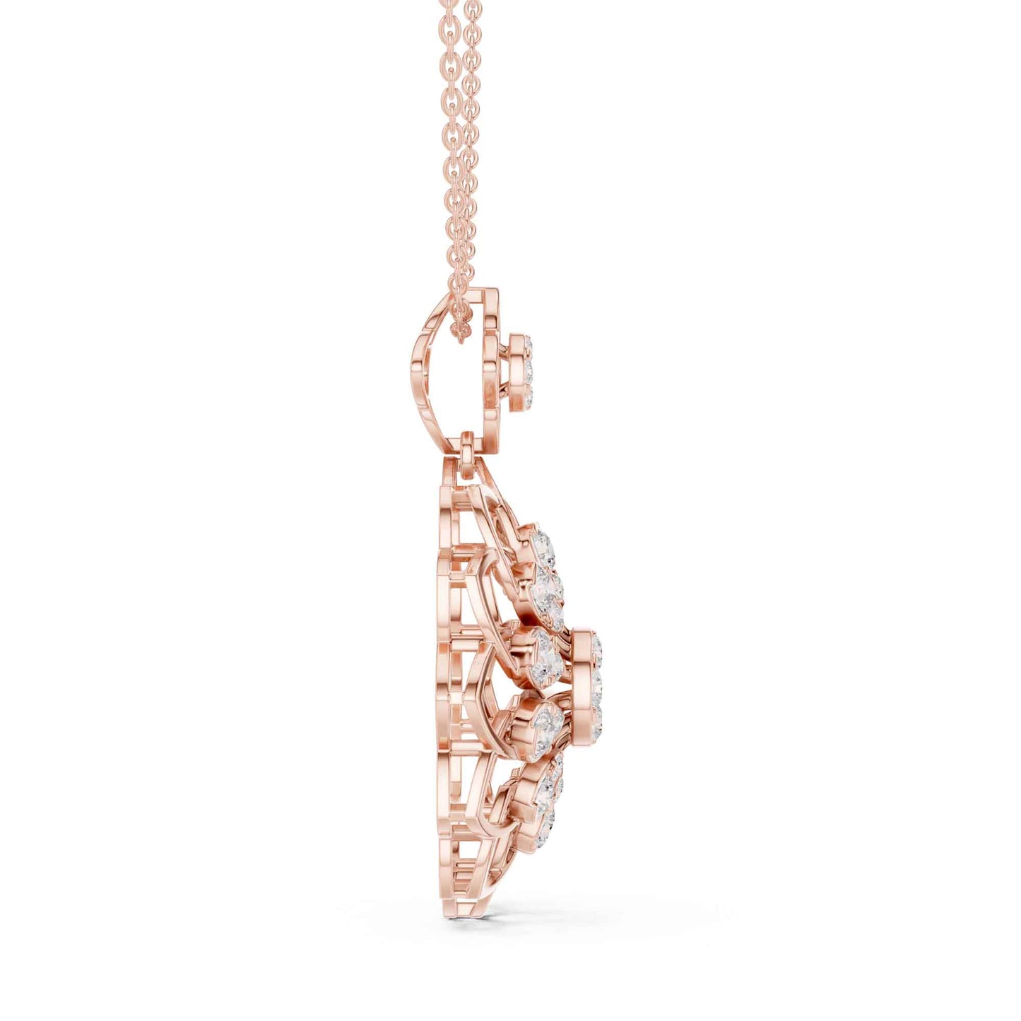 Round Cut Lab Grown Diamond Floral Halo Chain & Pendant