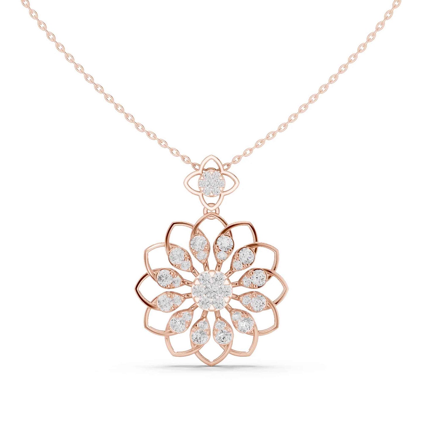 Round Cut Lab Grown Diamond Floral Halo Chain & Pendant