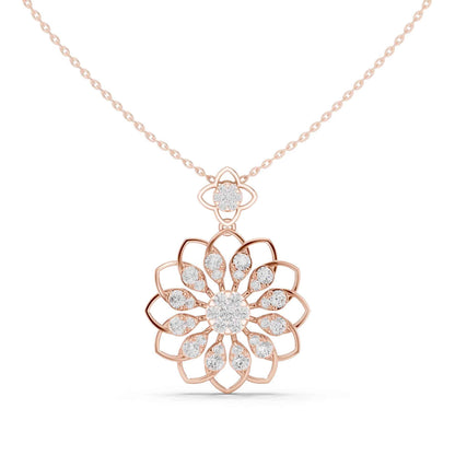 Round Cut Lab Grown Diamond Floral Halo Chain & Pendant