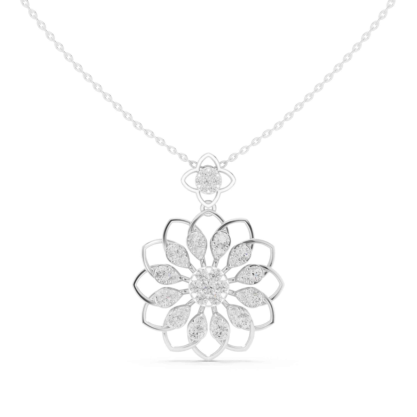 Round Cut Lab Grown Diamond Floral Halo Chain & Pendant