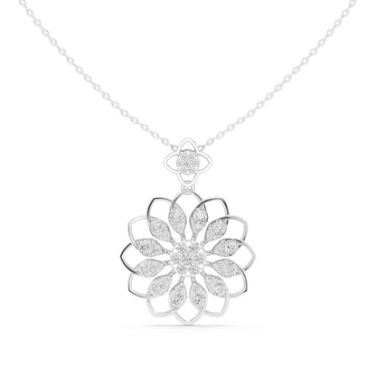 Round Cut Lab Grown Diamond Floral Halo Chain & Pendant
