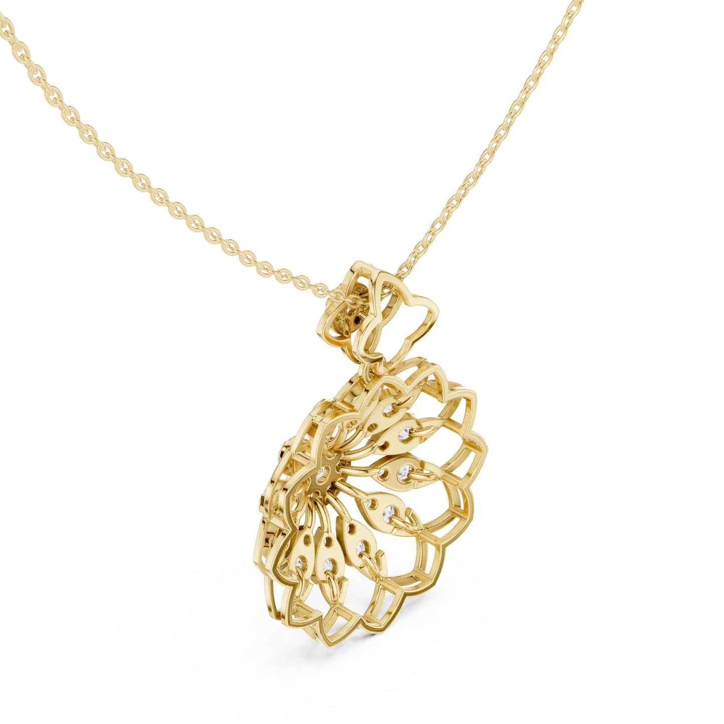Round Cut Lab Grown Diamond Floral Halo Chain & Pendant
