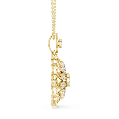 Round Cut Lab Grown Diamond Floral Halo Chain & Pendant