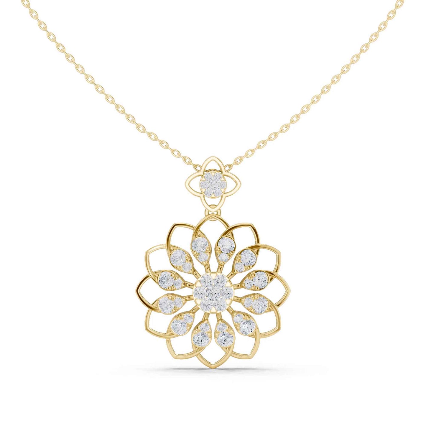 Round Cut Lab Grown Diamond Floral Halo Chain & Pendant