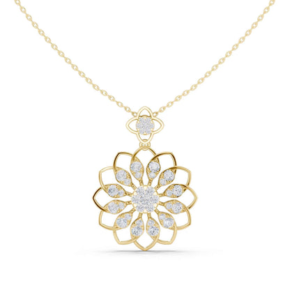 Round Cut Lab Grown Diamond Floral Halo Chain & Pendant