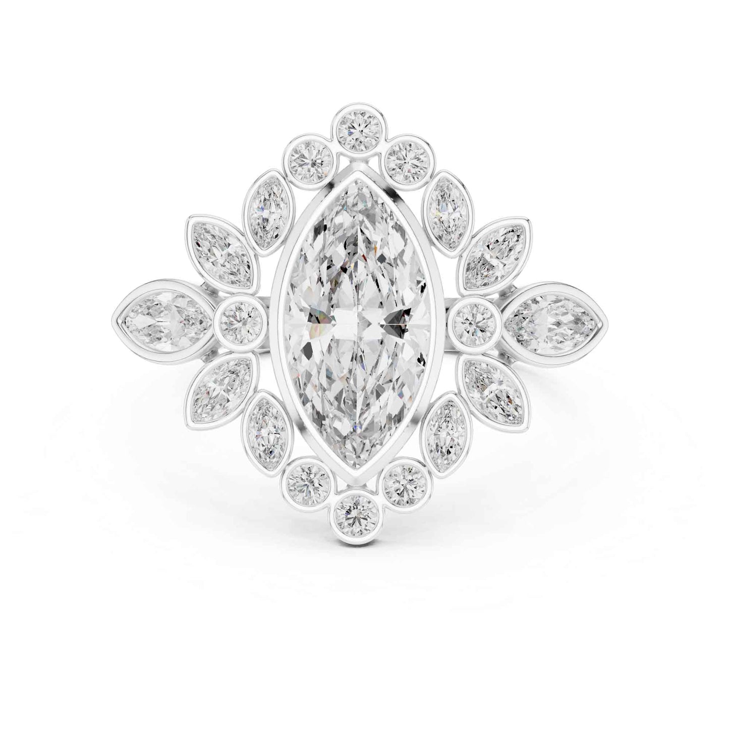 1.5 Carat Marquise center floral halo diamond ring