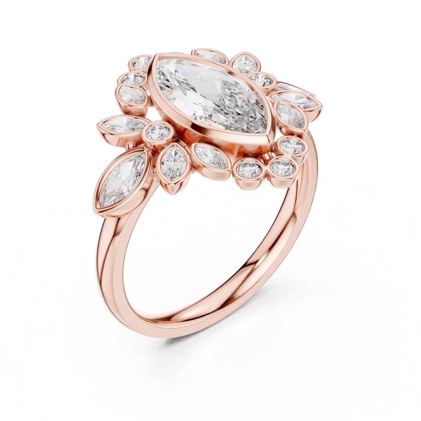 1.5 Carat Marquise center floral halo diamond ring
