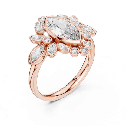 1.5 Carat Marquise center floral halo diamond ring