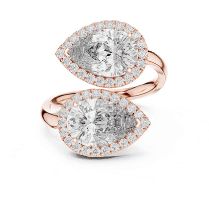 4 Carat Double Pear halo open-style diamond ring