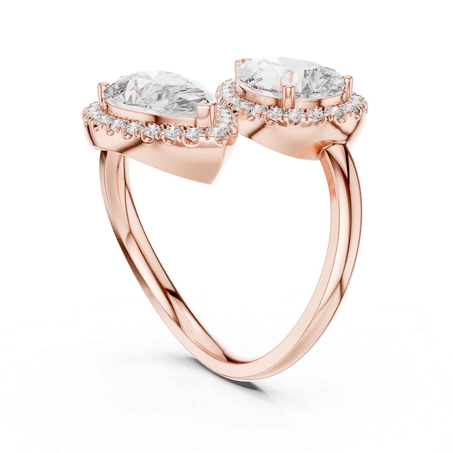 4 Carat Double Pear halo open-style diamond ring