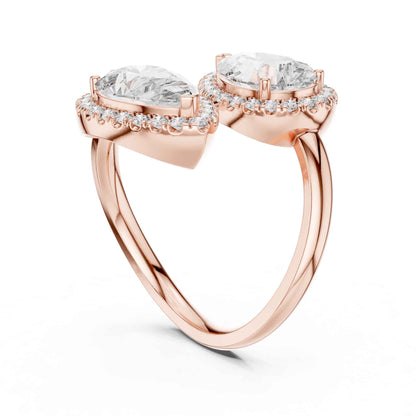 4 Carat Double Pear halo open-style diamond ring
