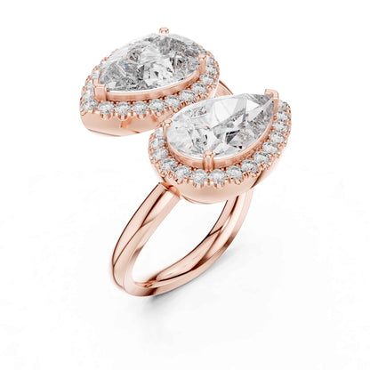 4 Carat Double Pear halo open-style diamond ring