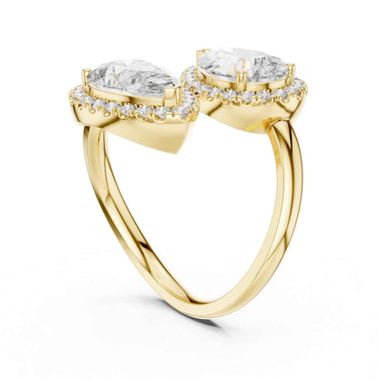 4 Carat Double Pear halo open-style diamond ring