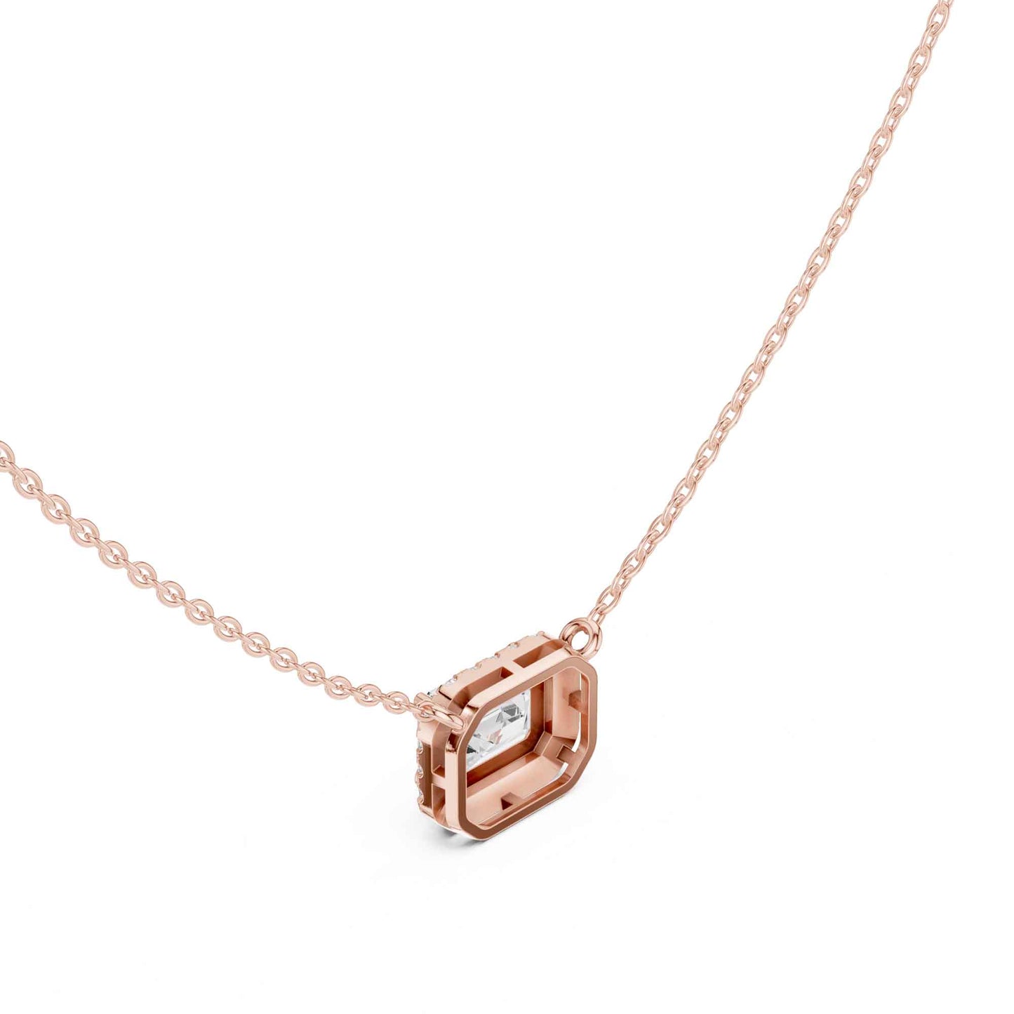 Emerald Cut Lab Grown Diamond Halo Chain & Pendant