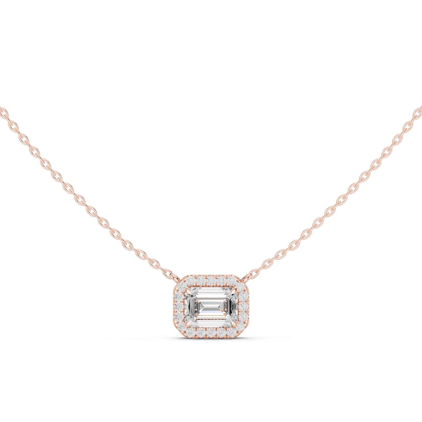 Emerald Cut Lab Grown Diamond Halo Chain & Pendant