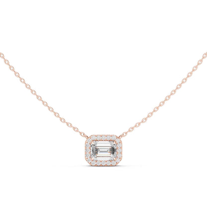 Emerald Cut Lab Grown Diamond Halo Chain & Pendant