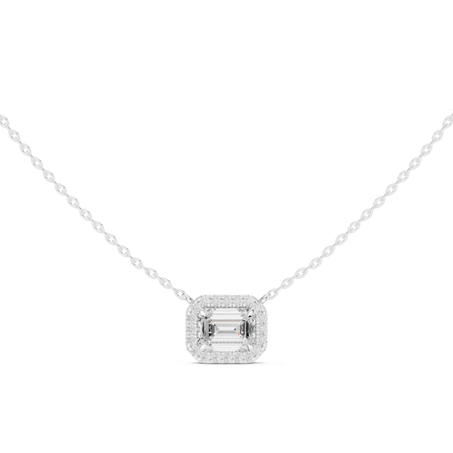 Emerald Cut Lab Grown Diamond Halo Chain & Pendant