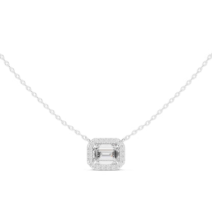 Emerald Cut Lab Grown Diamond Halo Chain & Pendant