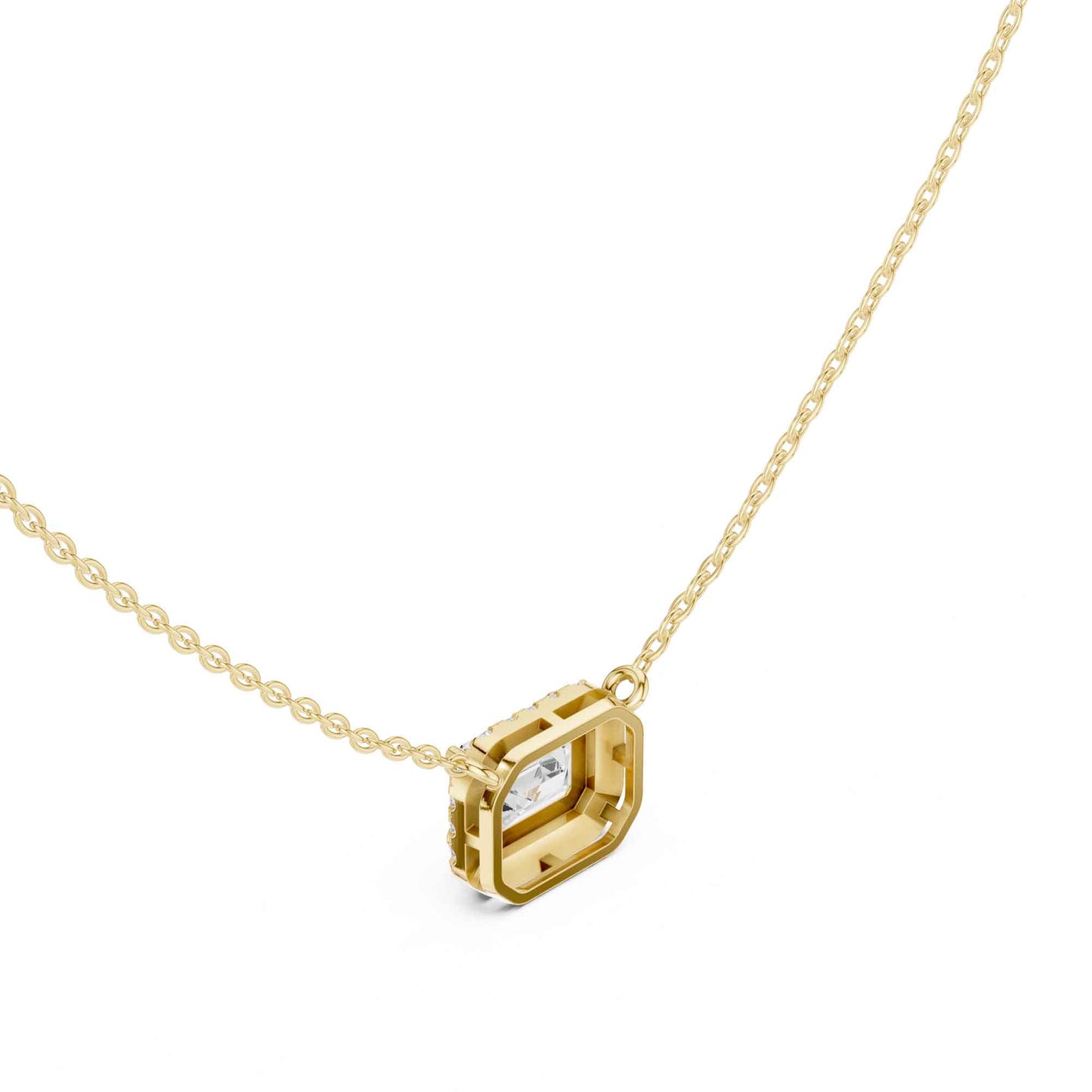 Emerald Cut Lab Grown Diamond Halo Chain & Pendant