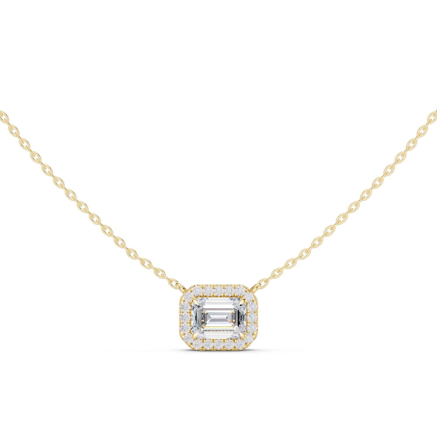 Emerald Cut Lab Grown Diamond Halo Chain & Pendant