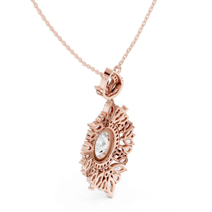 Oval Cut Lab Grown Diamond Halo Cluster Chain & Pendant