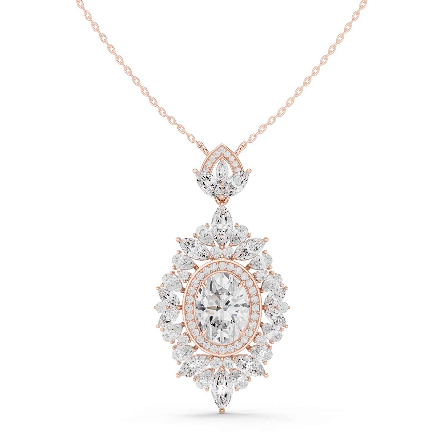 Oval Cut Lab Grown Diamond Halo Cluster Chain & Pendant