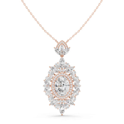 Oval Cut Lab Grown Diamond Halo Cluster Chain & Pendant