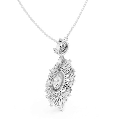 Oval Cut Lab Grown Diamond Halo Cluster Chain & Pendant