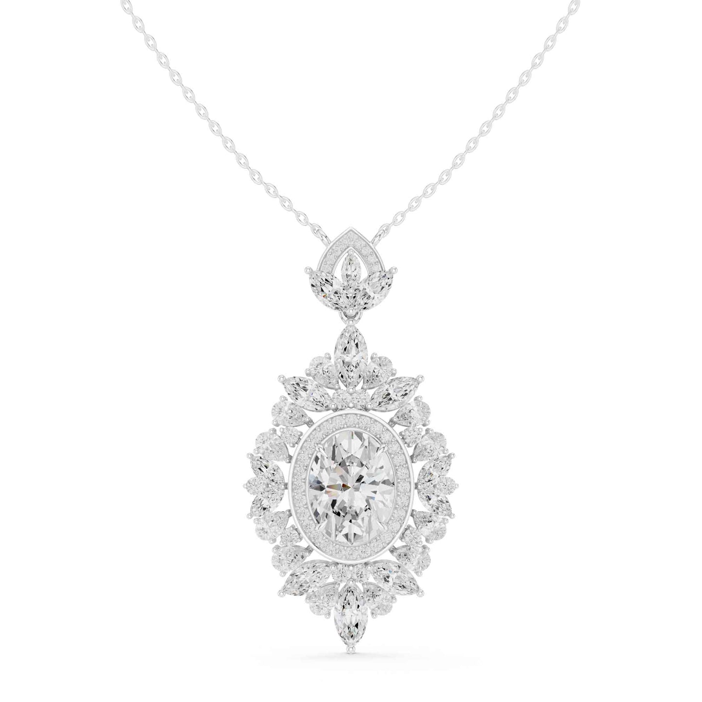 Oval Cut Lab Grown Diamond Halo Cluster Chain & Pendant