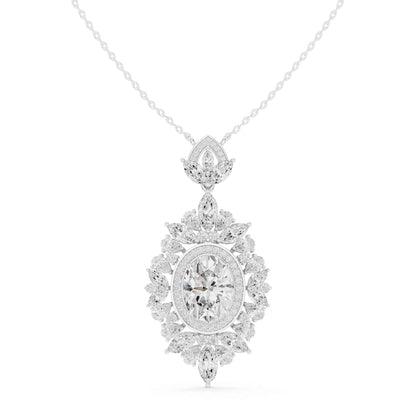 Oval Cut Lab Grown Diamond Halo Cluster Chain & Pendant