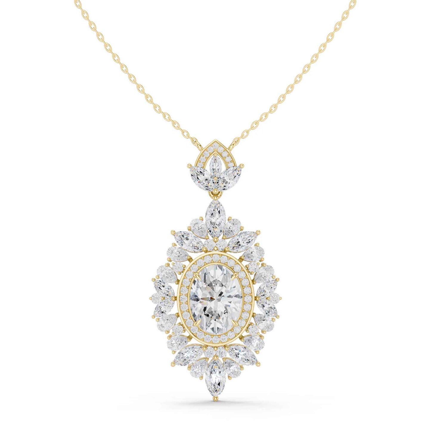 Oval Cut Lab Grown Diamond Halo Cluster Chain & Pendant