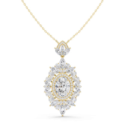 Oval Cut Lab Grown Diamond Halo Cluster Chain & Pendant