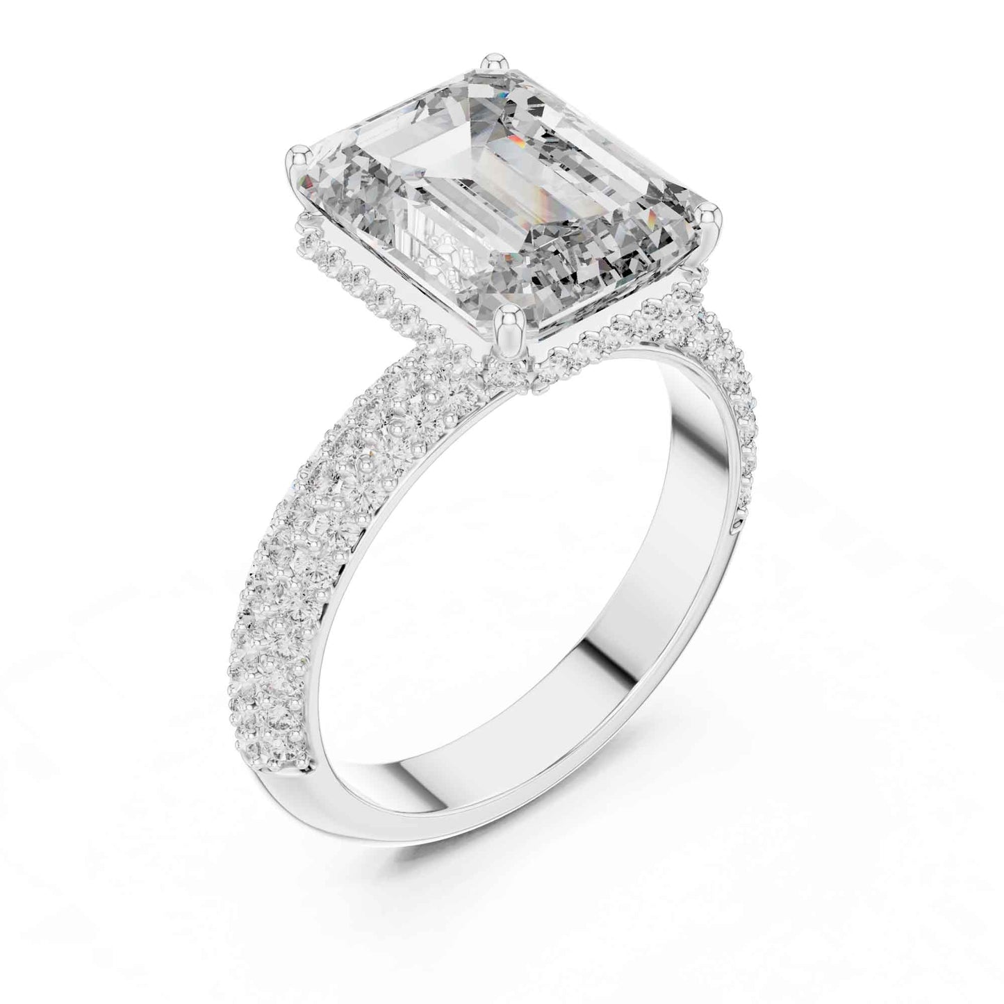 5 Carat Emerald Cut Diamond Engagement Ring with Pavé Band