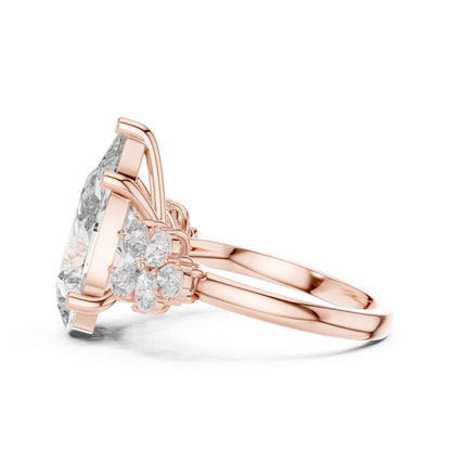 6 Carat Pear Cut Diamond Engagement Ring with Floral Side Accents