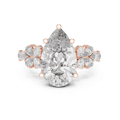 6 Carat Pear Cut Diamond Engagement Ring with Floral Side Accents