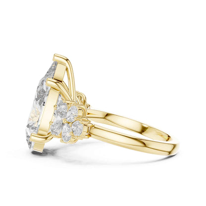 6 Carat Pear Cut Diamond Engagement Ring with Floral Side Accents