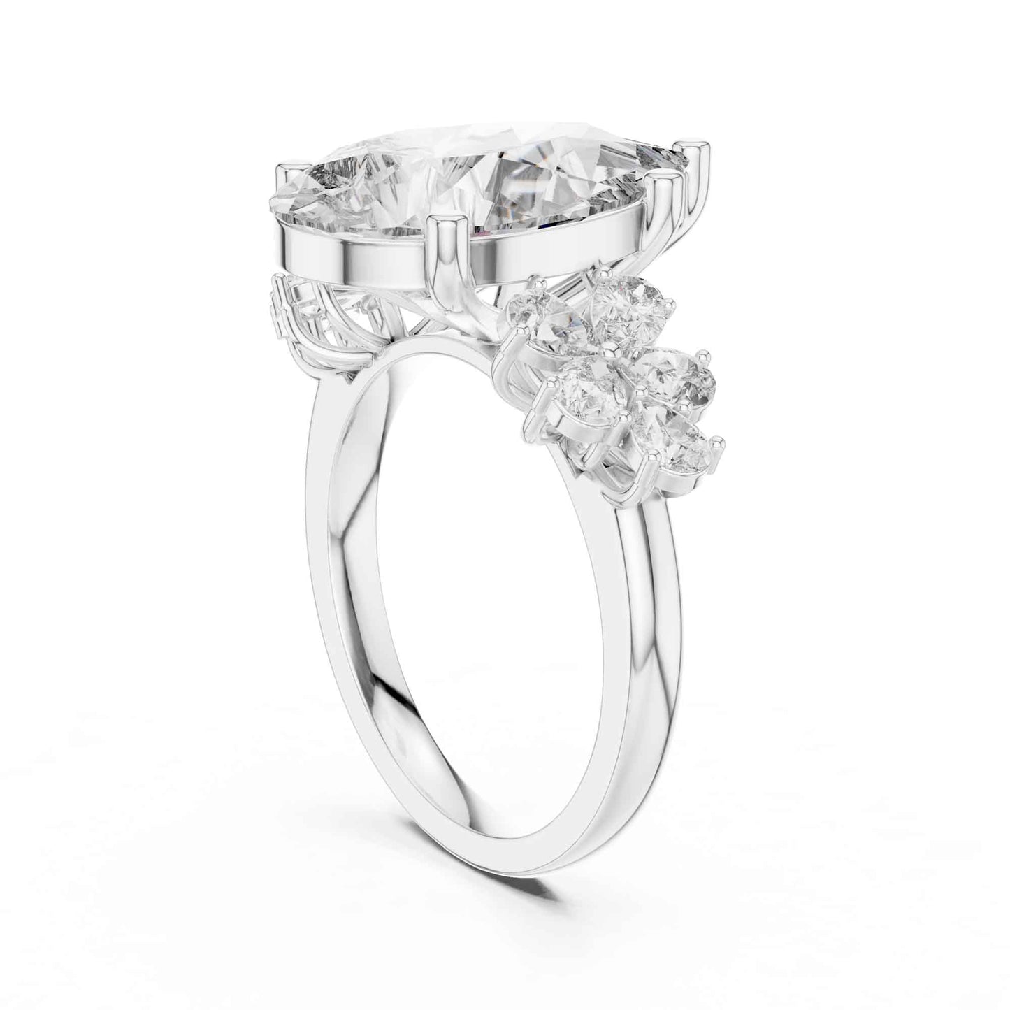 6 Carat Pear Cut Diamond Engagement Ring with Floral Side Accents