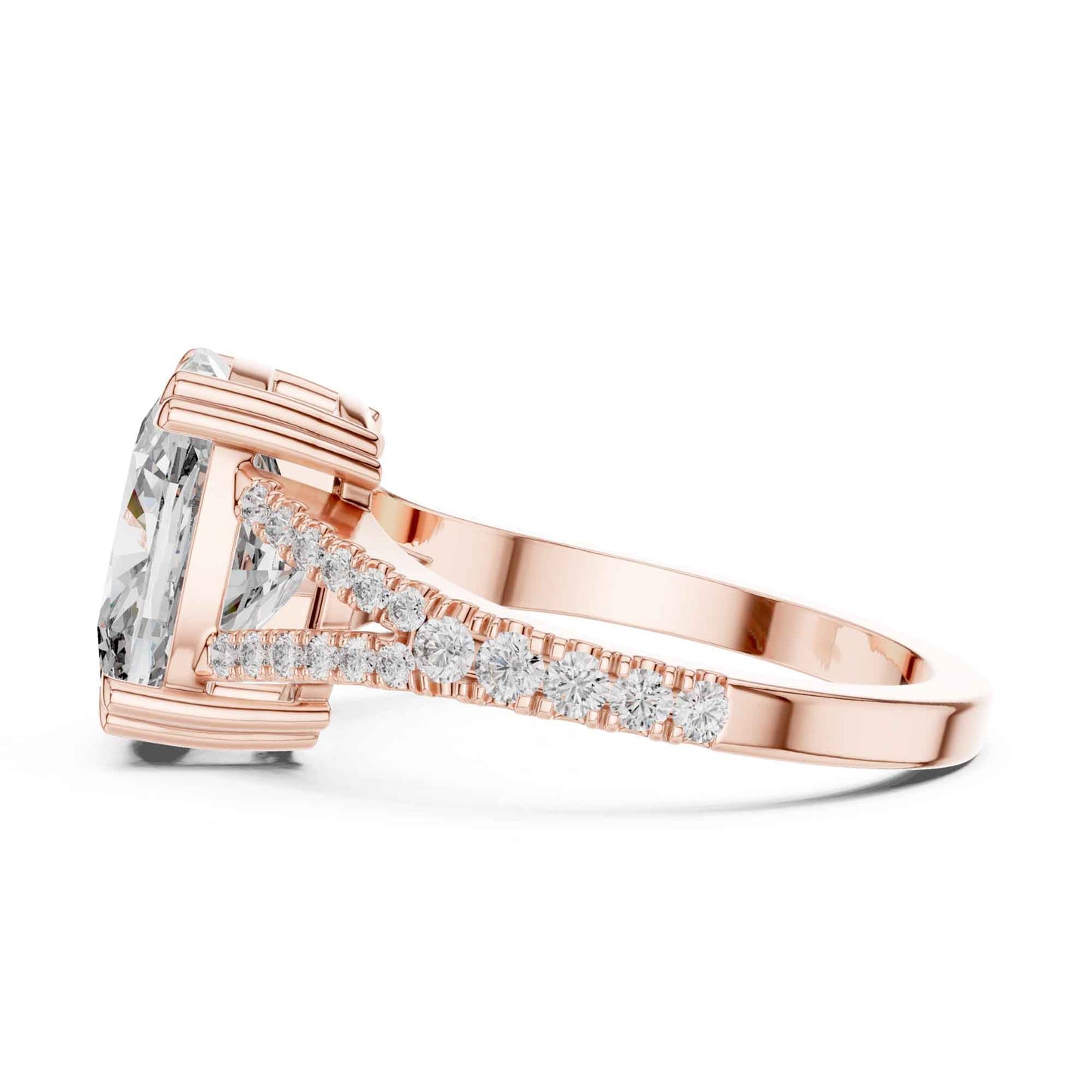 5 Carat Cushion Cut Diamond Engagement Ring with Split Shank Pavé Band