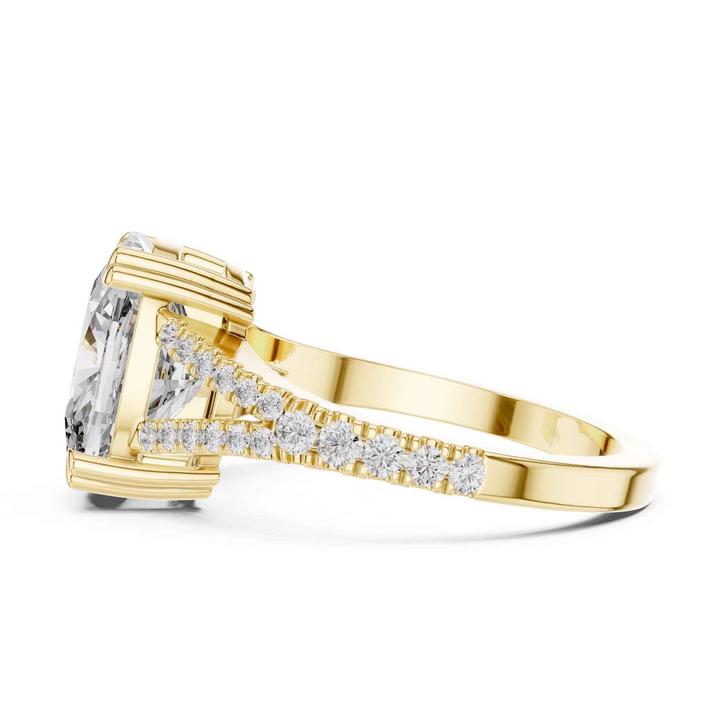 5 Carat Cushion Cut Diamond Engagement Ring with Split Shank Pavé Band