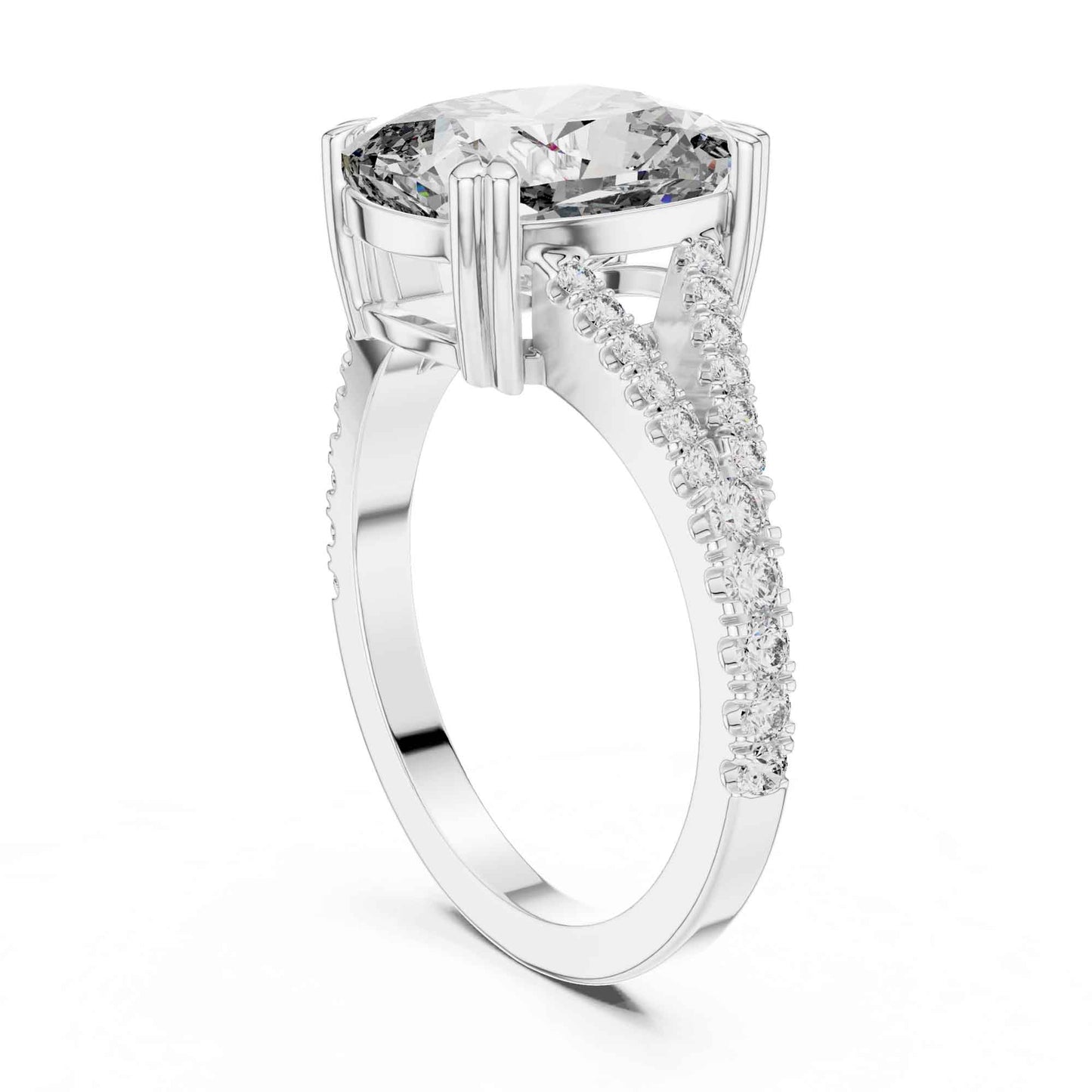 5 Carat Cushion Cut Diamond Engagement Ring with Split Shank Pavé Band